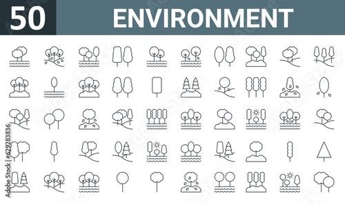 set of 50 outline web environment icons such as tree, tree, tree, vector thin icons for report, presentation, diagram, web design, mobile app.
