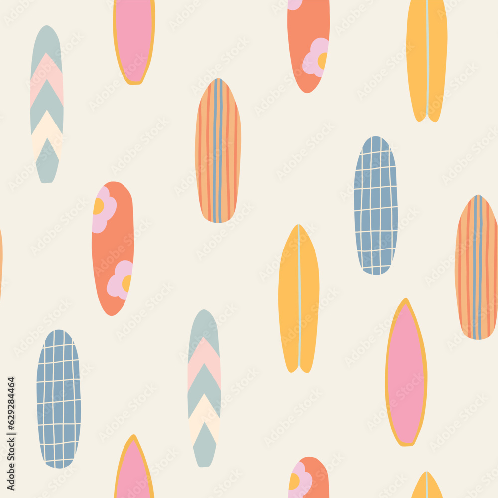 Flat vector surfboards seamless pattern Flat vector surfboards seamless pattern