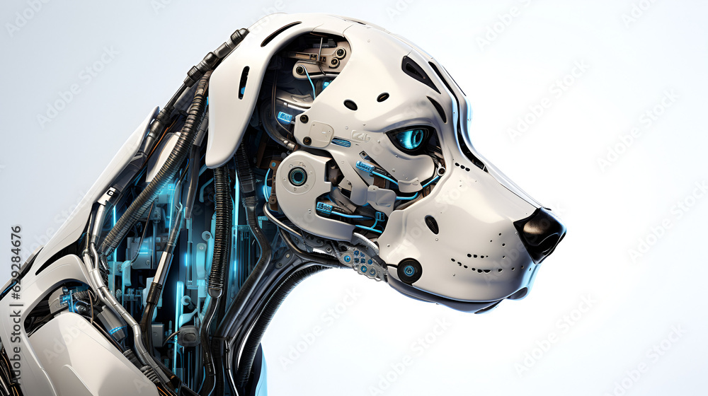 Cutting-edge technology meets canine loyalty. Futuristic Robo Dog in portrait isolated on white, Ai Generative Cutting-edge technology meets canine loyalty. Futuristic Robo Dog in portrait isolated on white, Ai Generative