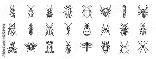 set of 24 outline web insects icons such as beetle, cockroach, termite, bug, bug, spider, caterpillar vector icons for report, presentation, diagram, web design, mobile app © MacroOne