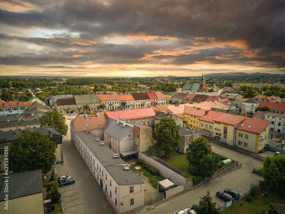 View of the old town in Sieradz, Poland.