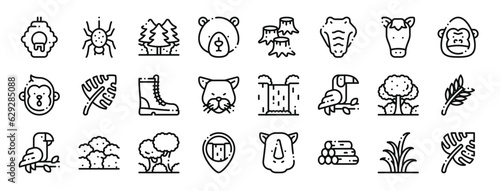 set of 24 outline web jungle icons such as beehive  spider  trees  bear  trunk  crocodile  horse vector icons for report  presentation  diagram  web design  mobile app