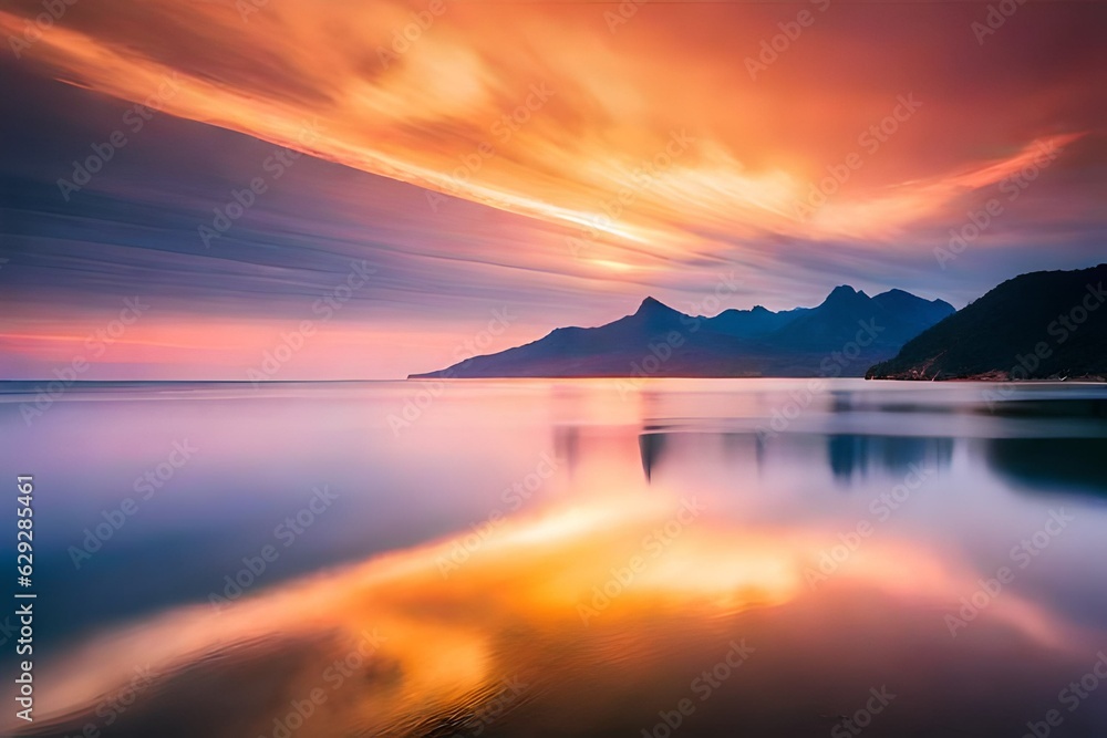 Fototapeta premium sunset over the lake generated ai
