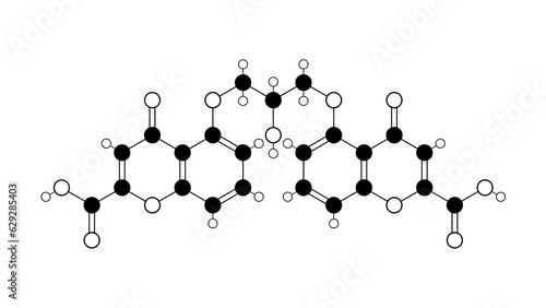 cromoglicic acid molecule, structural chemical formula, ball-and-stick model, isolated image antiallergic agent photo