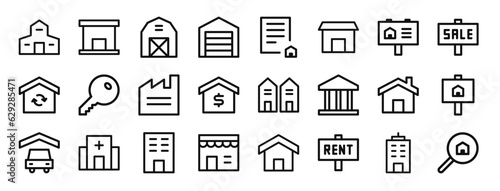 Fotografia set of 24 outline web building icons such as villa, real estate, barn, garage, c