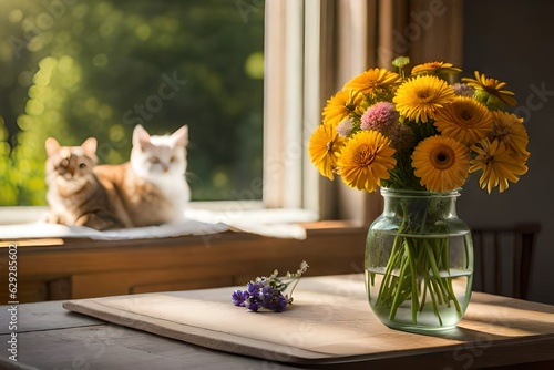 cat and flowers generated Ai 
