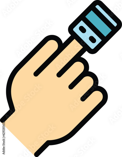 Finger oximeter icon outline vector. Home equipment. Medical pulse color flat