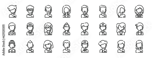 set of 24 outline web call center avatars icons such as call center, call center, vector icons for report, presentation, diagram, web design, mobile app