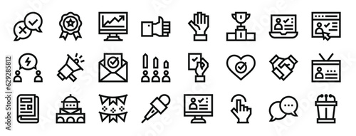 set of 24 outline web voting elections icons such as voting, medal, election, like, vote, ratings, vote vector icons for report, presentation, diagram, web design, mobile app