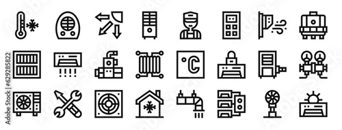 set of 24 outline web air conditioner icons such as cold, air conditioner, swing, air conditioner, technician, remote, vector icons for report, presentation, diagram, web design, mobile app