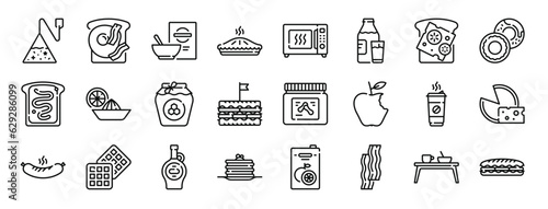 set of 24 outline web breakfast icons such as tea bag, sandwich, cereal, pie, microwave, milk, sandwich vector icons for report, presentation, diagram, web design, mobile app