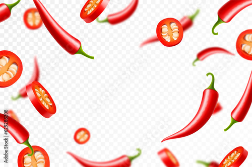 Leinwand Poster Falling chili pepper isolated on transparent background