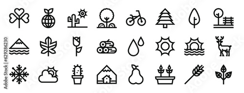 set of 24 outline web nature icons such as clover, ecology, cactus, tree, bike, tree, tree vector icons for report, presentation, diagram, web design, mobile app