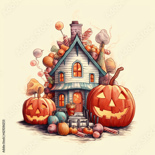 halloween pumpkin head, vintage illustration © Anna