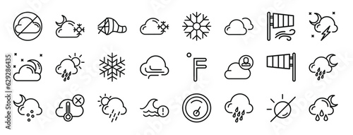 set of 24 outline web weather icons such as weather, snowing, wind, snow, snowflake, cloudy, wind vector icons for report, presentation, diagram, web design, mobile app