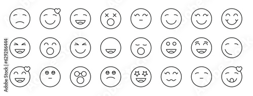 set of 24 outline web emoji icons such as dissapointment, in love, laughing, dead, happy, happy, happy vector icons for report, presentation, diagram, web design, mobile app