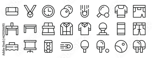 set of 24 outline web table tennis icons such as head, medal, clock, ball, ball, table tennis, tshirt vector icons for report, presentation, diagram, web design, mobile app