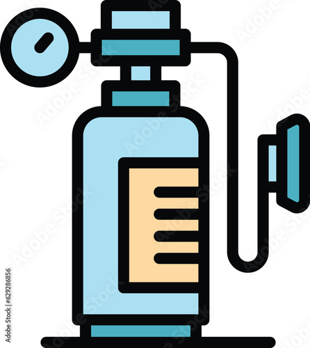 Oxygen respiratory tank icon outline vector. Medical concentrator. Portable machine color flat