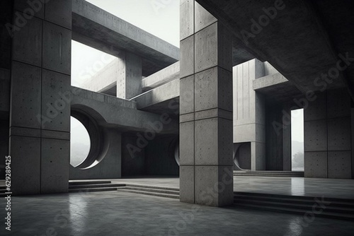 A bleak concrete space without any objects. Solid architecture with an urban vibe. Generative AI