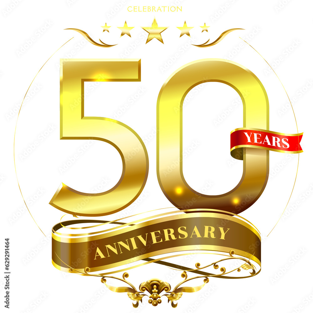 Φωτογραφία 50 Years Anniversary with laurel wreath Golden Ribbon illustration