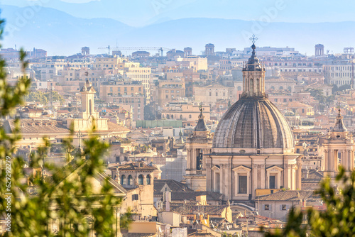 Cityscape view of historic center of Rome, Italy from the Gianicolo hill during summer sunny day. photo