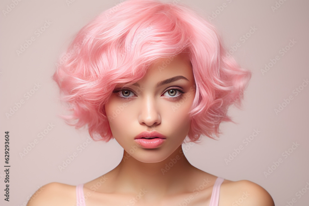 Obraz na plátně Emotion woman with pink hair. AI generated
