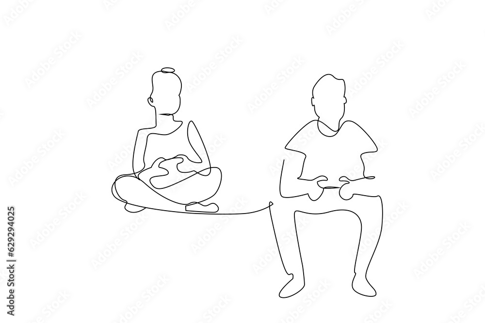 two young couples playing video game console together at home lifestyle line art two young couples playing video game console together at home lifestyle line art
