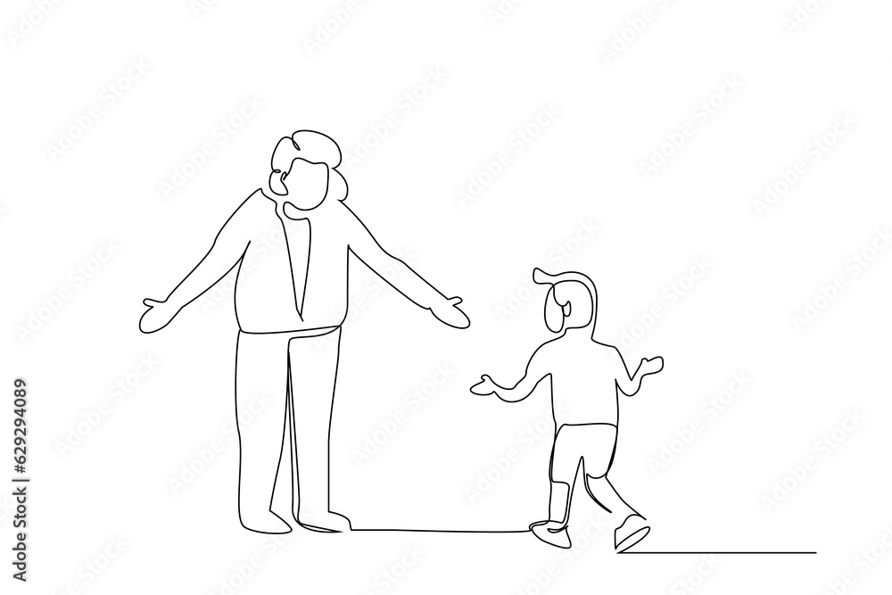 grandma is meeting with her little grandson visiting hugging line art