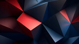 Formes et blocs géométriques de couleur bleu, noir et rouge, reflet, ombre et lumière. Fond pour conception graphique, création, bannière.