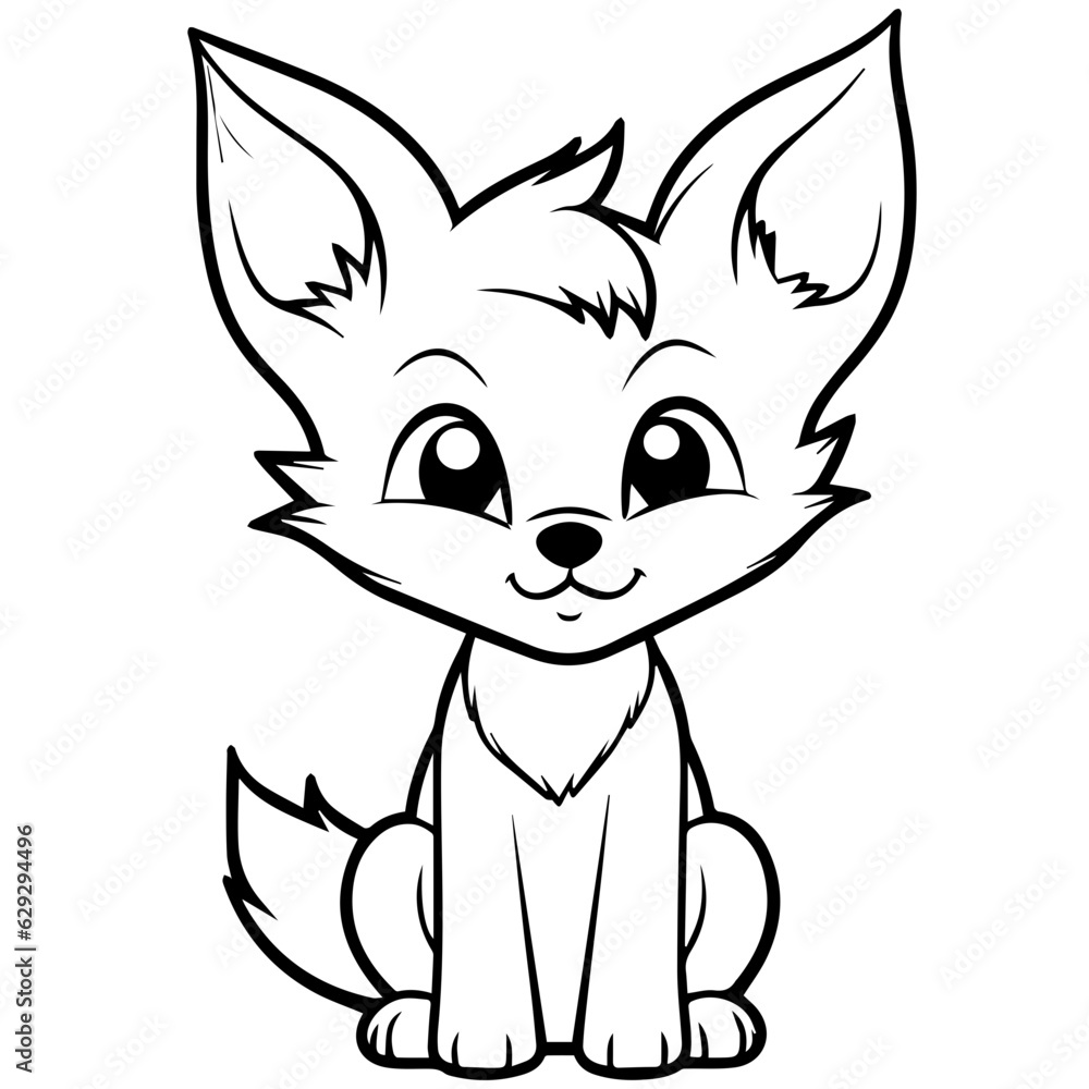 Obraz premium fox kit coloring page illustration