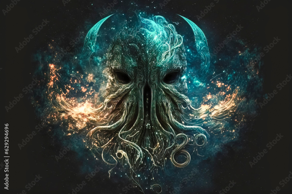 Cosmic Tentacles: Cthulhu Octopus in Surreal Illustration created with Generative AI technology Cosmic Tentacles: Cthulhu Octopus in Surreal Illustration created with Generative AI technology
