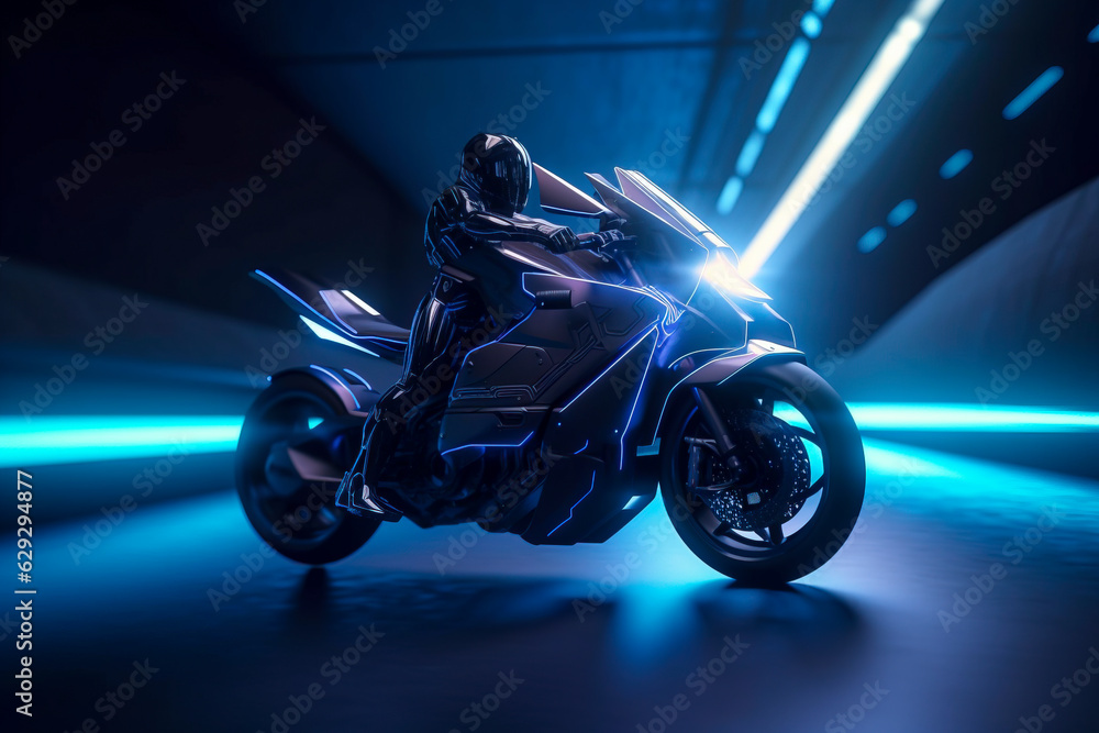 Immerse yourself in the neon-lit nights of the city as a cutting-edge futuristic motorcycle blazes through the streets created with Generative AI