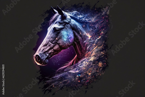 Galactic Equine Beauty  A Celestial Horse in Abstract Brilliance created with Generative AI technology