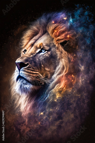 Cosmic Lion Zodiac - Astrological Constellation of the Wild. Created with Generative AI technology