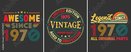 Awesome Since 1970, Limited Edition 1970 Vintage Premium Quality Aged To Perfection, Legend Since 1970 All Original Parts, Vintage T-shirt Design For Birthday Gift