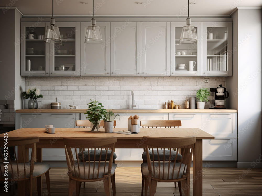 Inviting grey kitchen with a cozy ambiance. AI Generated.