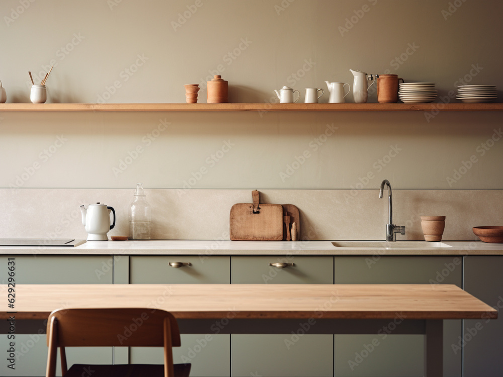 Bright minimalistic kitchen with modern furniture. AI Generated. Bright minimalistic kitchen with modern furniture. AI Generated.