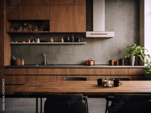 Chic modern kitchen featuring trendy accessories. AI Generated. © Llama-World-studio