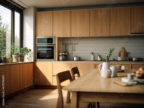 Modern wood kitchen showcasing natural beauty. AI Generated.