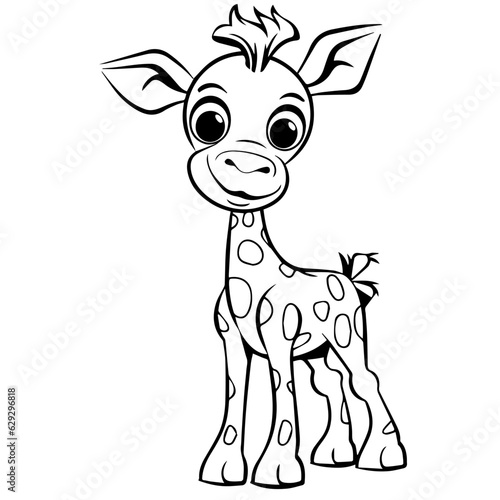 A colorless cartoon Giraffe calf stands and smiles