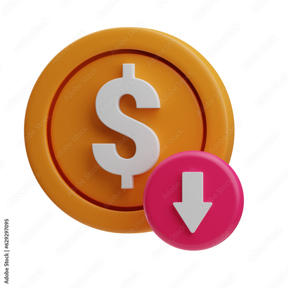 Finance Money object money on decrease in 3D Illustration Finance Money object money on decrease in 3D Illustration