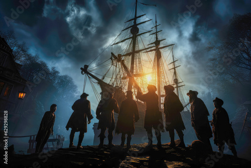 Pirates singing sea shanties by the light of the moon photo
