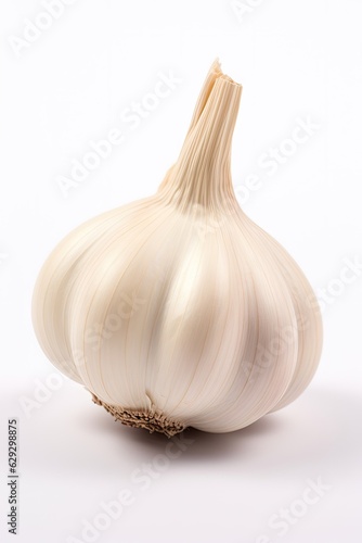 Close-up of a garlic bulb isolated on a white background.