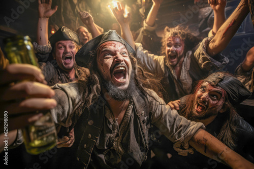 Crazed pirates celebrating a successful raid on the high seas