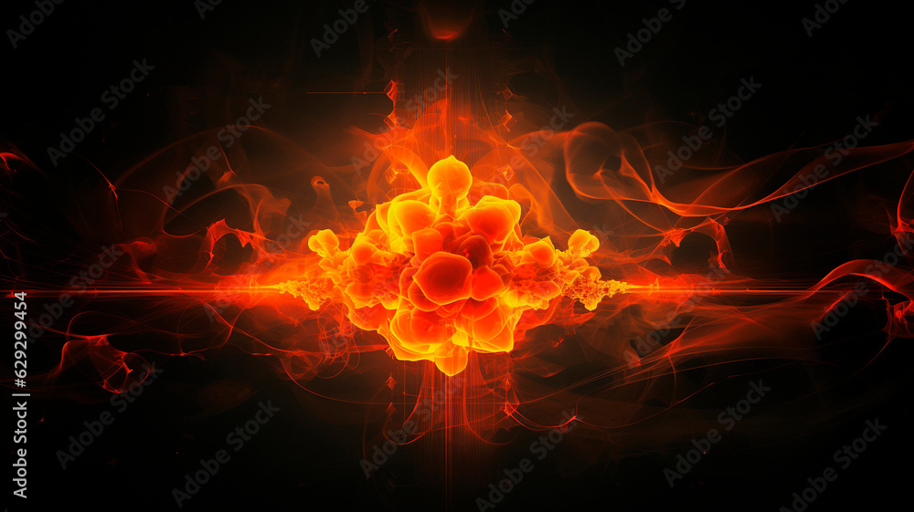 Fiery particles. The beginning of the explosion. Abstract background with flame particles on a black background. High quality illustration