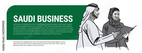 Saudi Business Meeting. Vector Illustration.