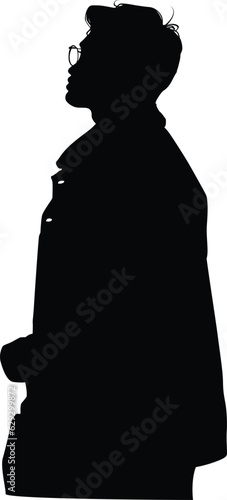 Vector silhouette of a man in glasses, black color isolated on a white background.
