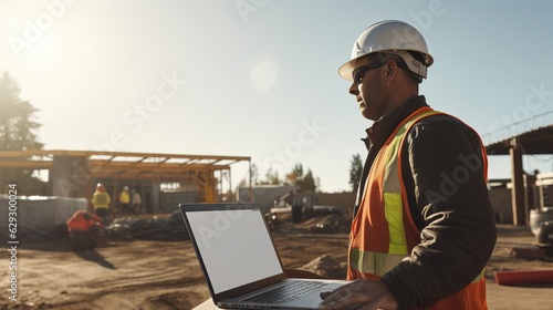 An Engineering Consultant, Building Inspector. Professional Construction site inspection drawing standing outdoors Inspecting construction drawings and Business Procedures of New buildings.