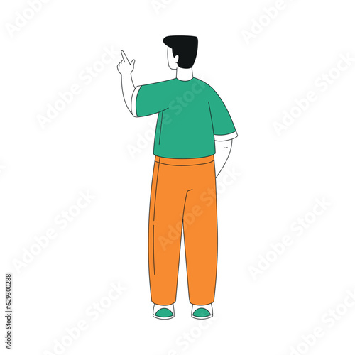 Man Character Indicating Something Pointing with Index Finger as Hand Gesture Specifying Direction Vector Illustration