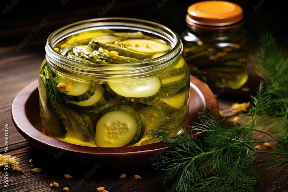 Homemade fermented pickled cucumbers in a jar. Homemade fermented pickled cucumbers in a jar.